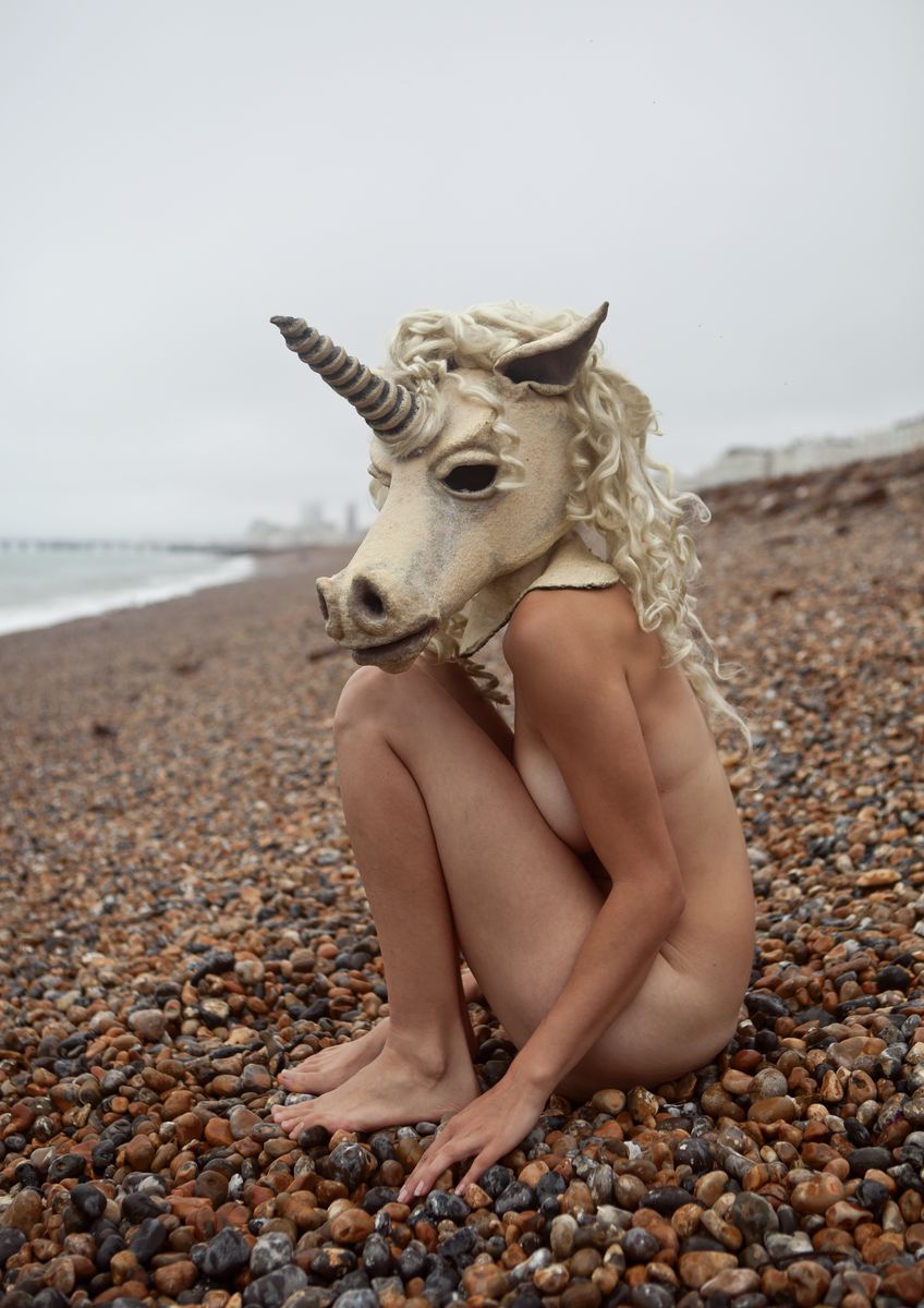 Naked with Masks: Betty on Brighton Beach - C-Type Print (OE) - 2025 SALE